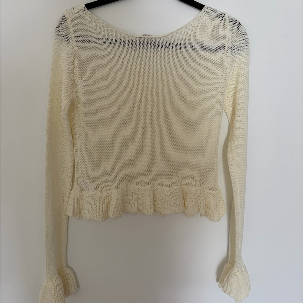 Meshki Cream Knit Ruffle Button-Up Cardigan - Picture 4 of 4
